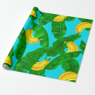 Bananas and leaves watercolor design wrapping paper