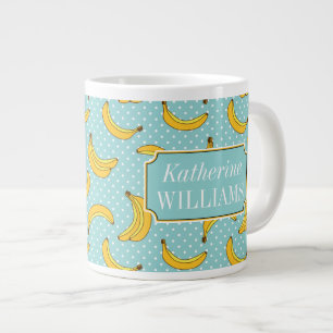 Bananas And Polk Dots   Add Your Name Large Coffee Mug