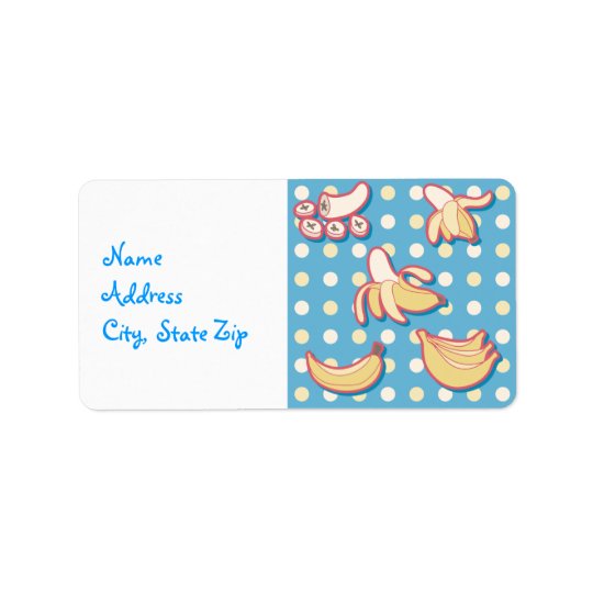 Bananas - Blue and Yellow Polk-a-dots Address Label