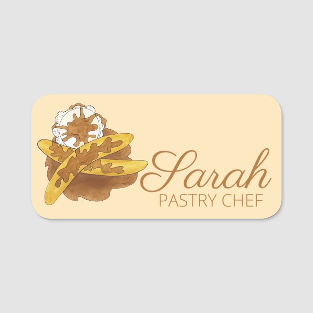 Bananas Foster Dessert Food Restaurant Chef Name Tag (Front)