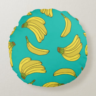 Bananas hand drawn seamless pattern. Sketch illust Round Cushion