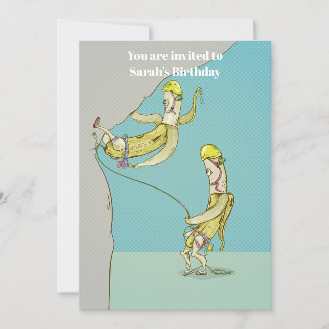 Bananas rock climbing funny fruit invitation (Front)