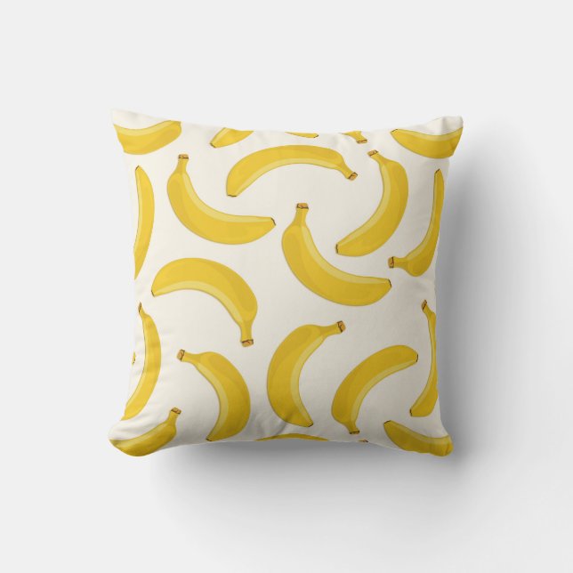 Bananas Tropical Fruit Print, Yellow and White Cushion (Front)