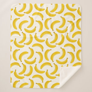 Bananas Tropical Fruit Print, Yellow and White Sherpa Blanket