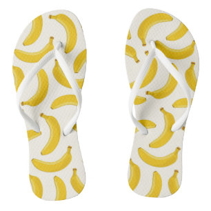 Bananas Tropical Fruit Print, Yellow and White Thongs