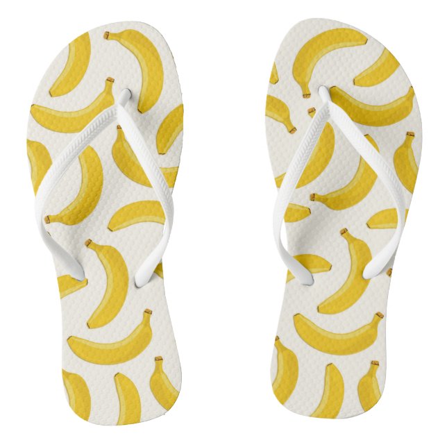 Bananas Tropical Fruit Print, Yellow and White Thongs (Footbed)