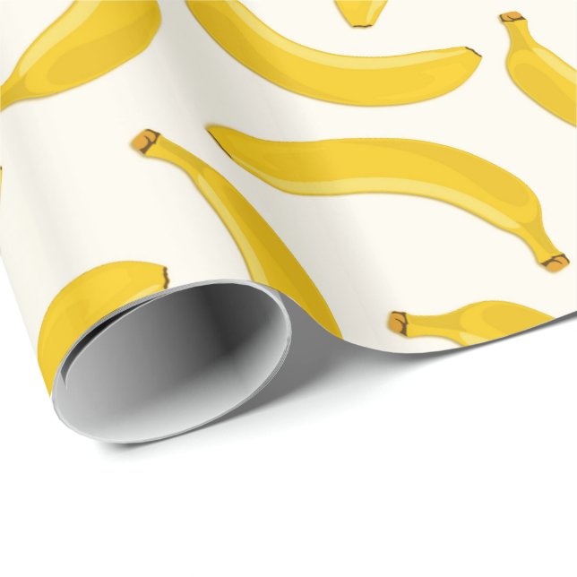 Bananas Tropical Fruit Print, Yellow and White Wrapping Paper (Roll Corner)
