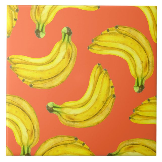 Bananas watercolor ceramic tile (Front)