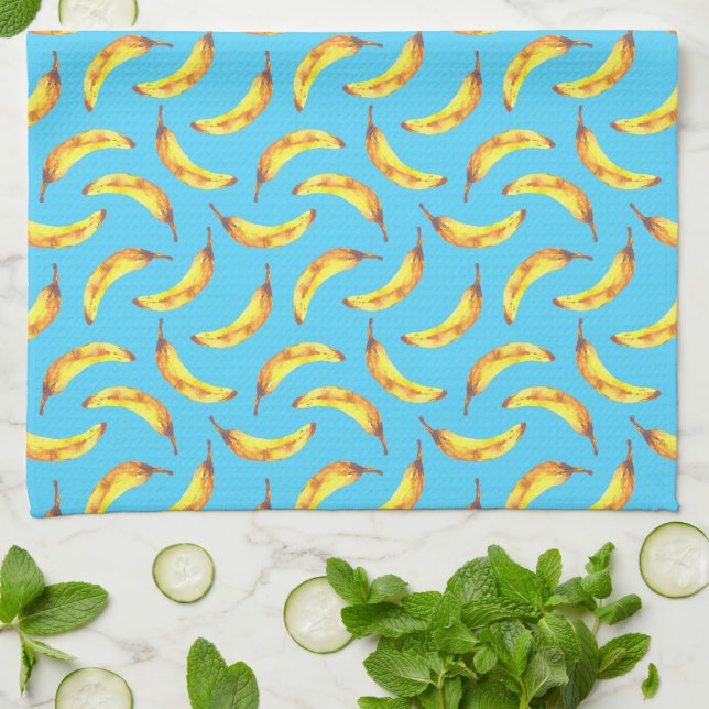 Bananas Watercolor Pattern Tea Towel (Folded)
