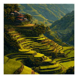 Banaue Philippines Rice Terraces Vintage Travel  Poster