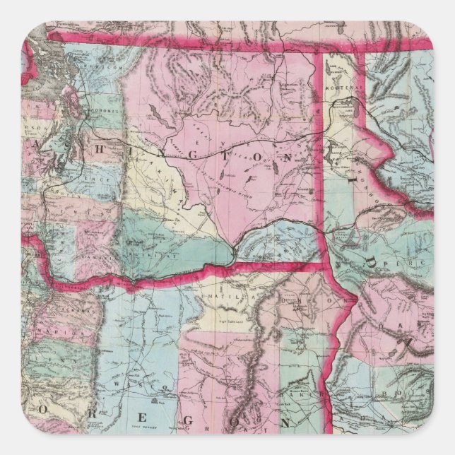 Bancroft's Map Of Oregon, Washington, Idaho Square Sticker (Front)