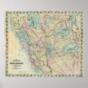 Bancroft's New Map Of Central California Poster