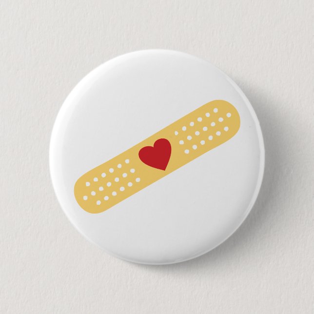 Band-Aid With A Red Heart 6 Cm Round Badge (Front)
