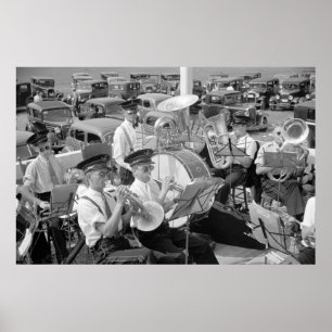 Band and Classic Cars, 1930s Poster