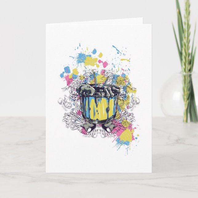 band, drum, bass, musician, jazz, funny drummer card (Front)