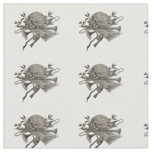 Band Instruments Vintage Sketch Birds Sheet Music Fabric