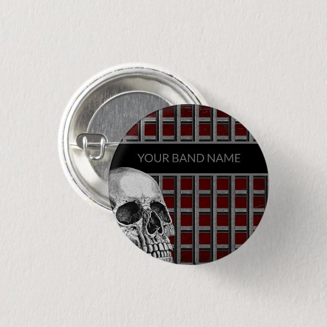 Band Merch Custom Name Skull Rock Roll Metal Music 3 Cm Round Badge (Front & Back)