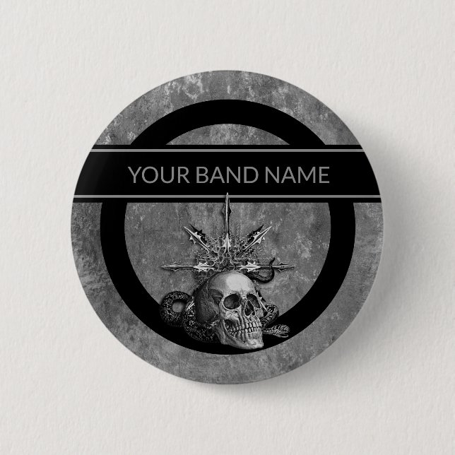 Band Merch Custom Name Skull Rock Roll Metal Music 6 Cm Round Badge (Front)