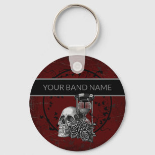 Band Merch Custom Name Skull Rose Rock Roll Music Key Ring