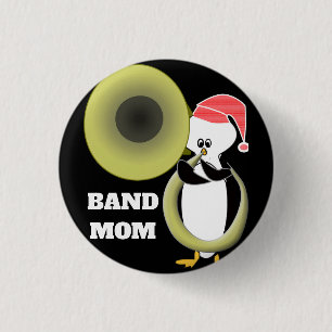 Band Mum Baby Penguin Playing Tuba 3 Cm Round Badge