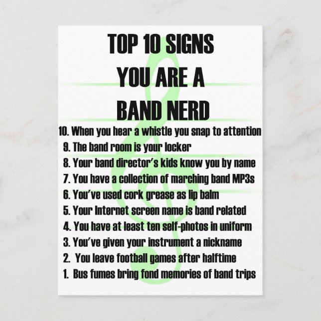 Band Nerd Top 10 Postcard (Front)