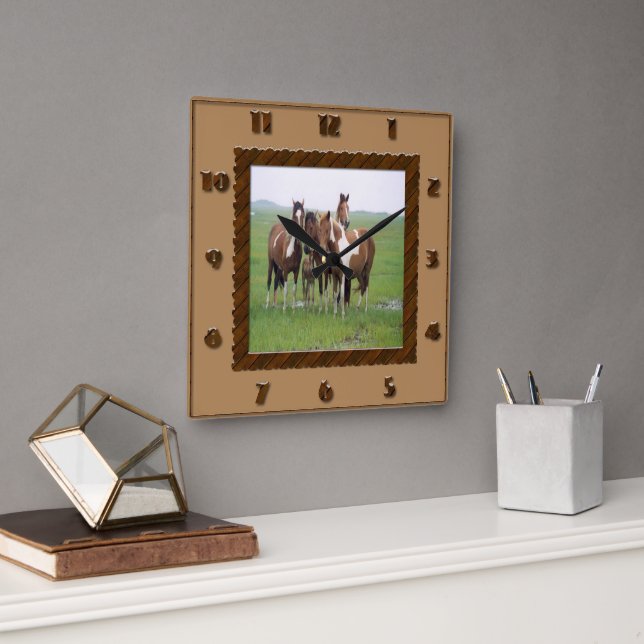 Band Of Appaloosa Horses Square Wall Clock (Office)