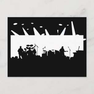 Band On Stage Concert Silhouette B&W Postcard