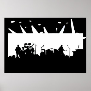 Band On Stage Concert Silhouette B&W Poster
