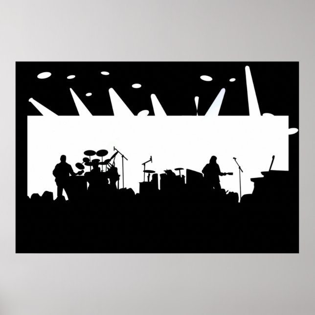 Band On Stage Concert Silhouette B&W Poster (Front)