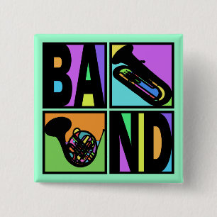 BAND POP ART SQUARES 15 CM SQUARE BADGE