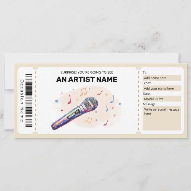 Band Ticket, Concert Gift Certificate Invitation (Front)