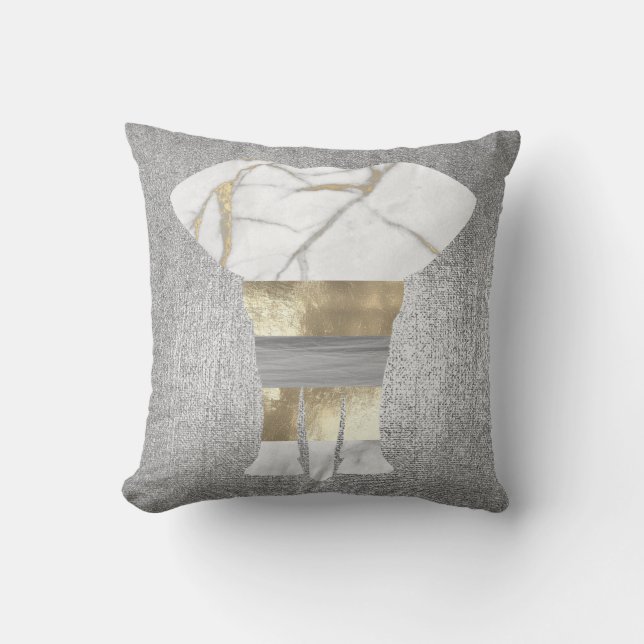 Bandage Elephant Conceptual Grey Gold Silver Cushion (Front)