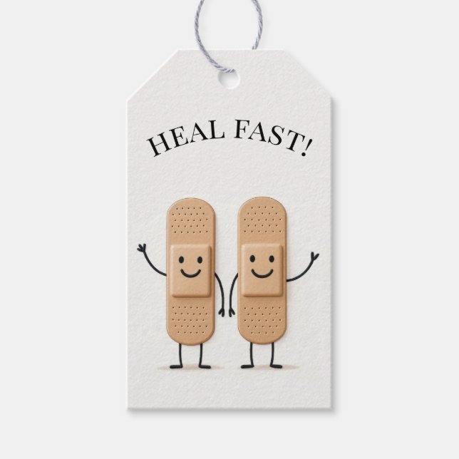 Bandage Stick Figure Couple Waving Gift Tags (Front)