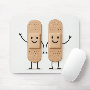 Bandage Stick Figure Couple Waving Mouse Pad