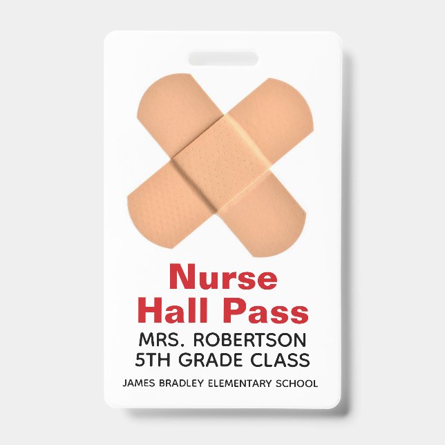 Bandaids School Nurse Hall Pass Badge ID Badge (Front)