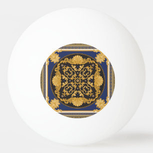 Bandana Print: Black Blue Gold. Ping Pong Ball