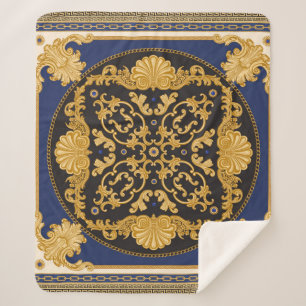 Bandana print on black and blue background, Gold c Sherpa Blanket
