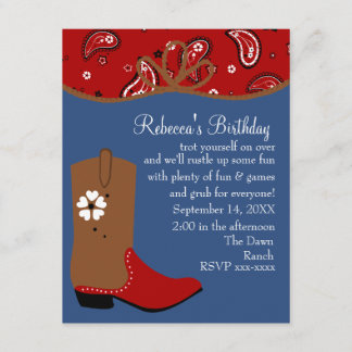 Bandanna and Lasso Cowgirl Birthday Invitation