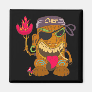 Bandanna Chef Tiki with Burning Sausage,Funny Blac Magnet