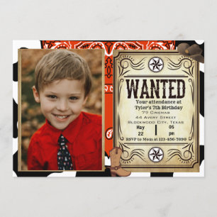 Bandanna Cowboy Birthday Photo Invitation