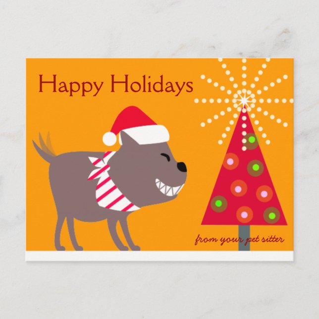 Bandanna Dog & Christmas tree-orange Holiday Postcard (Front)