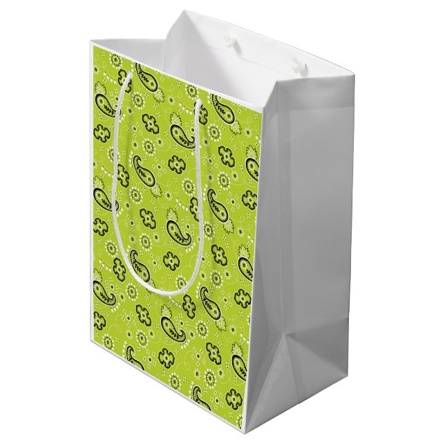 Bandanna Lime Green Pattern Modern Retro Preppy Fu Medium Gift Bag (Back Angled)