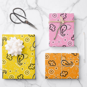 Bandanna Orange Yellow Pink Modern Girls Adventure Wrapping Paper Sheet