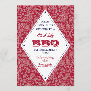 Bandanna Pattern 4th of July BBQ Invitation