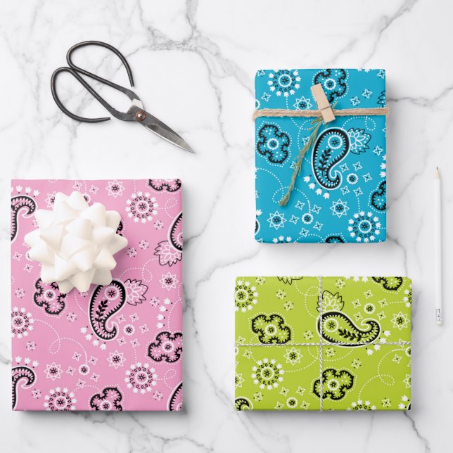 Bandanna Pink Green Blue Classic Pattern Retro Bab Wrapping Paper Sheet (Front)