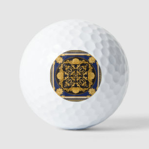 Bandanna Print: Black Blue Gold. Golf Balls