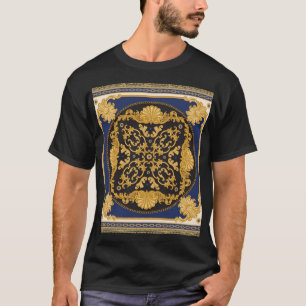 Bandanna Print: Black Blue Gold. T-Shirt