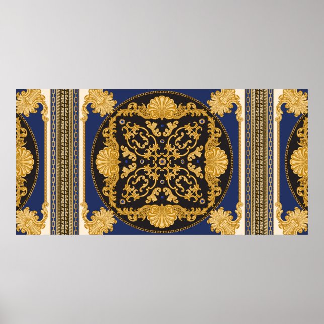 Bandanna print on black and blue background, Gold  (Front)