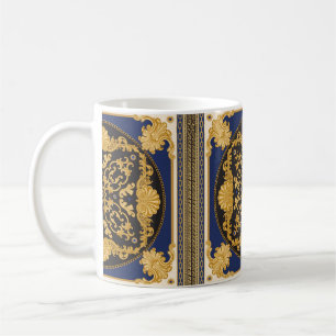 Bandanna print on black and blue background, Gold Coffee Mug