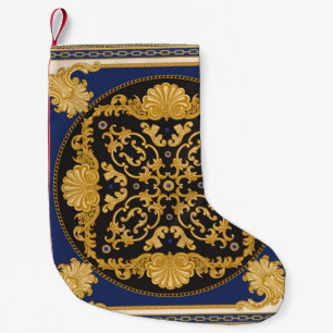Bandanna print on black and blue background, Gold  Small Christmas Stocking